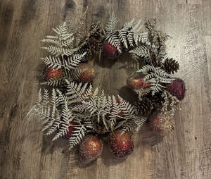 Christmas Grapevine Wreath 18" Glitter Apples Pears Pinecones Gold Rustic Holida